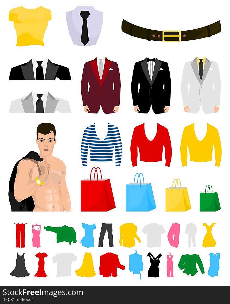 Collection of fashionable clothes for design. A  illustration