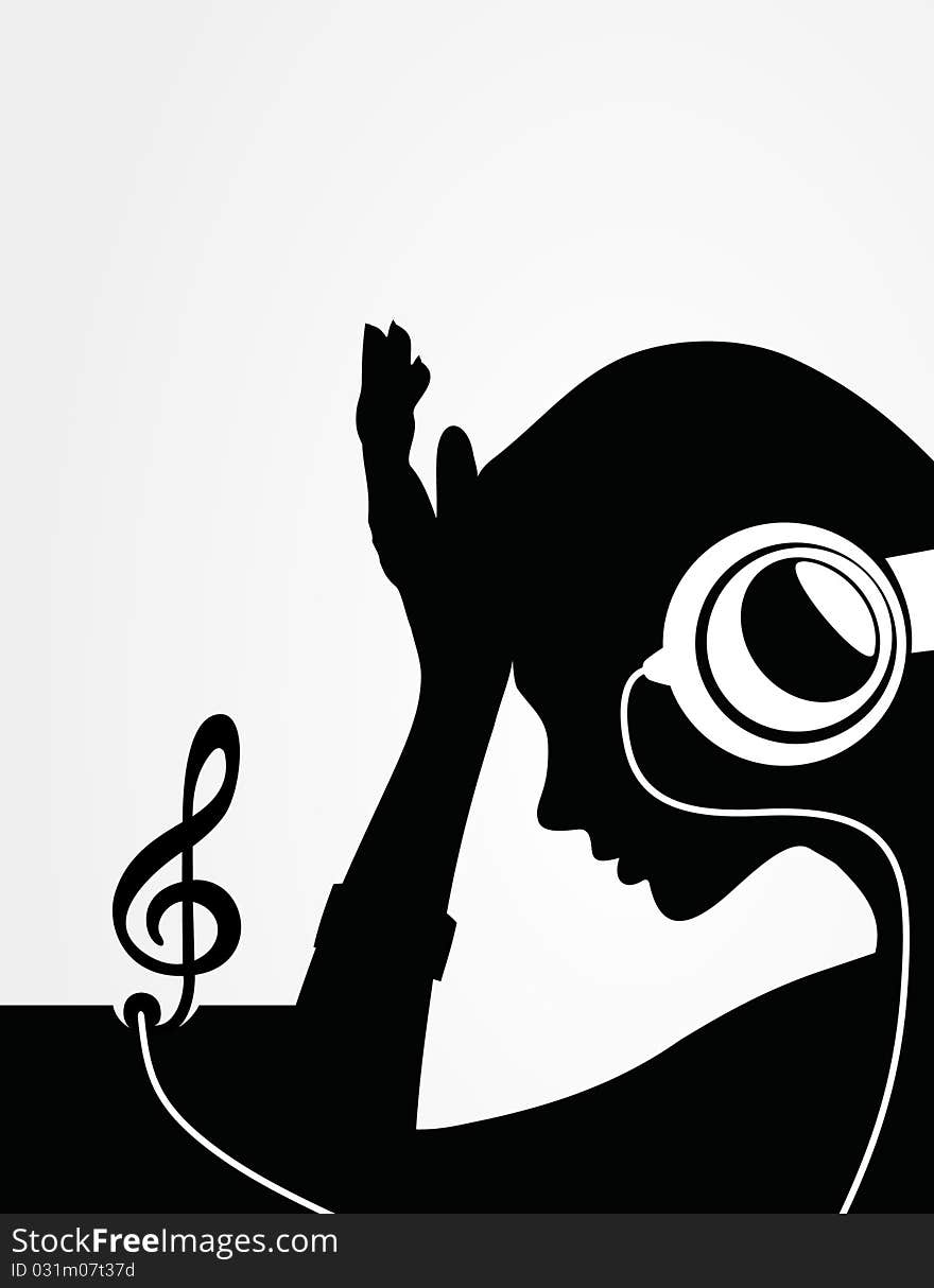 The girl listens to music through ear-phones. A illustration. The girl listens to music through ear-phones. A illustration