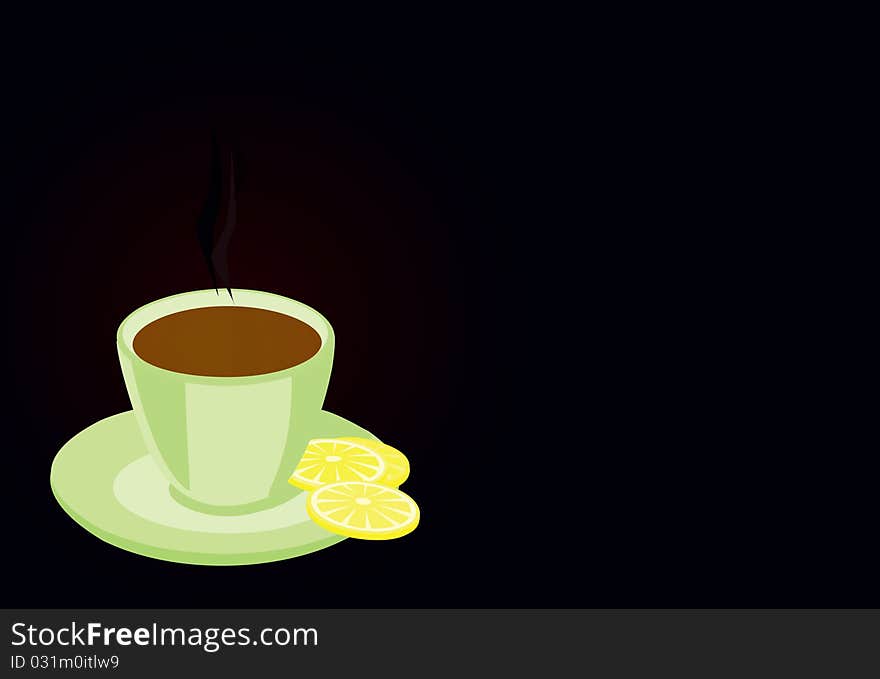 Tea cup in a green mug on a black background. A vector illustration