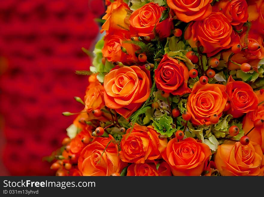 Red roses background of stylish floral arrangement. Red roses background of stylish floral arrangement