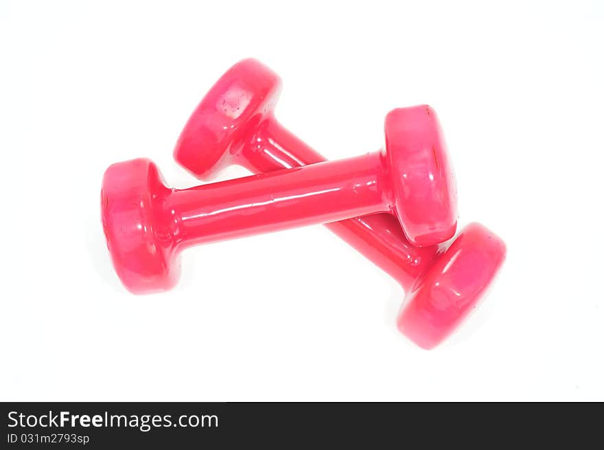 A Pair Of Pink Dumbbells On White background