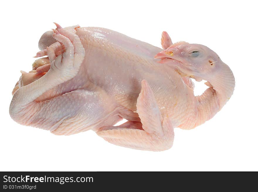 Whole Raw Chicken Ready For Cooking On A White Background. Whole Raw Chicken Ready For Cooking On A White Background