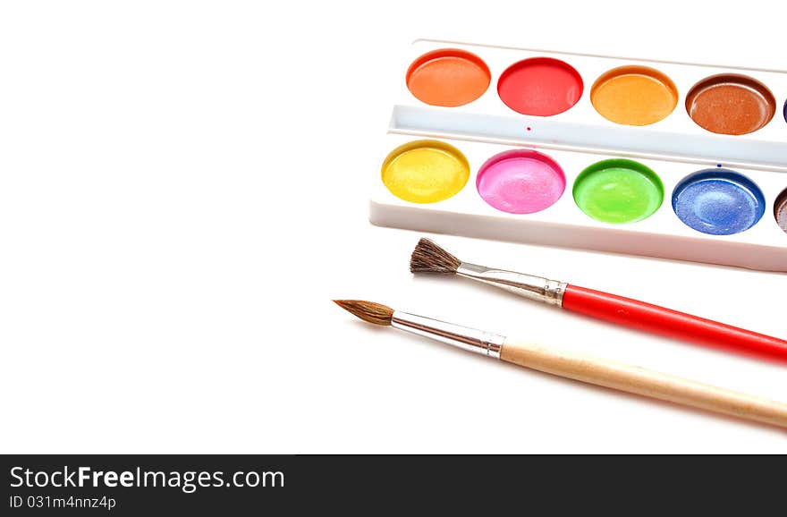 Art concept with painters palette and paint brush. Art concept with painters palette and paint brush