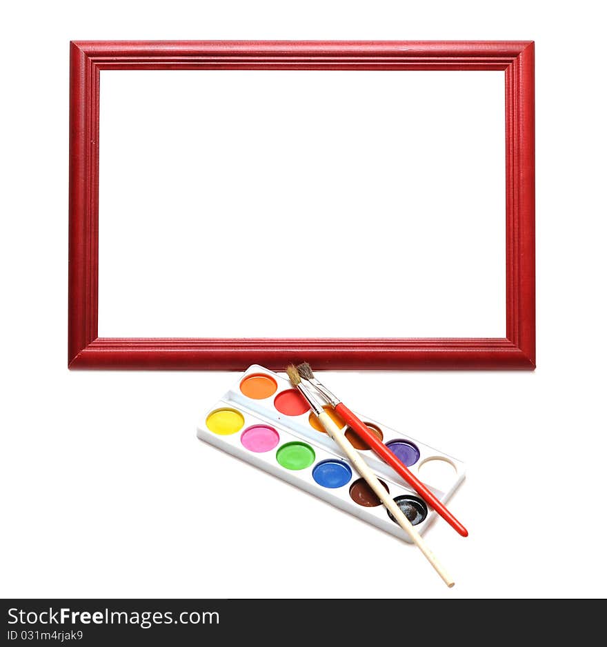 Paintbrush, wood frame and paint