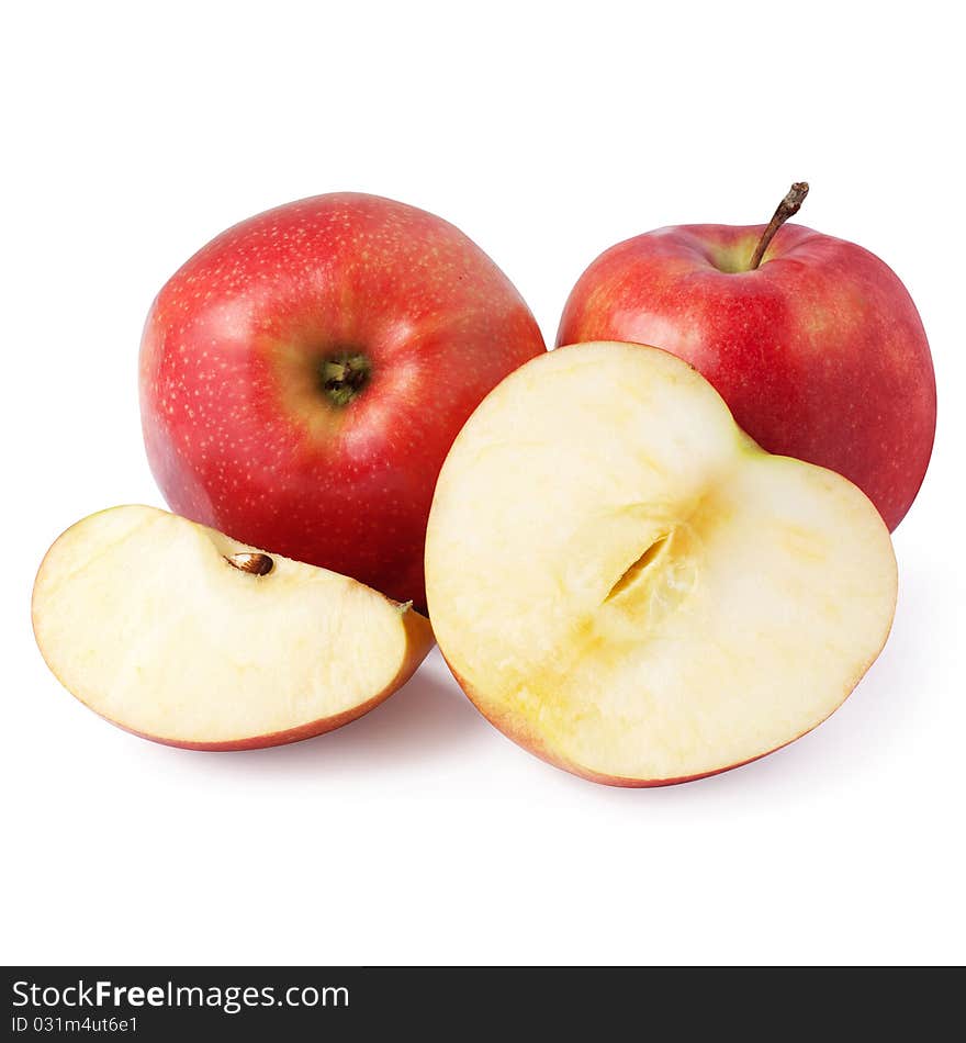 Red apples isolated on the white background + Clipping Path