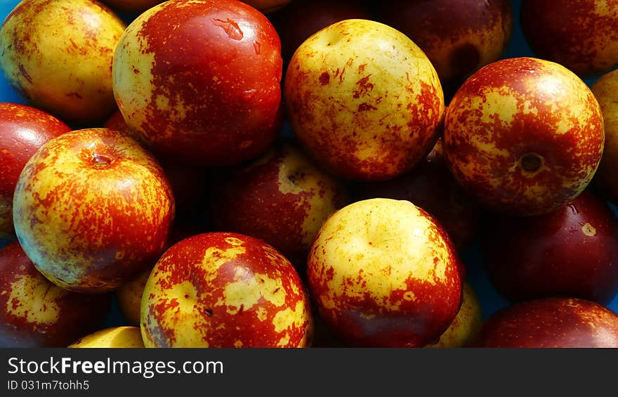 Closeup view of a pile of sweet Chinese date(or jujube) in autumn.