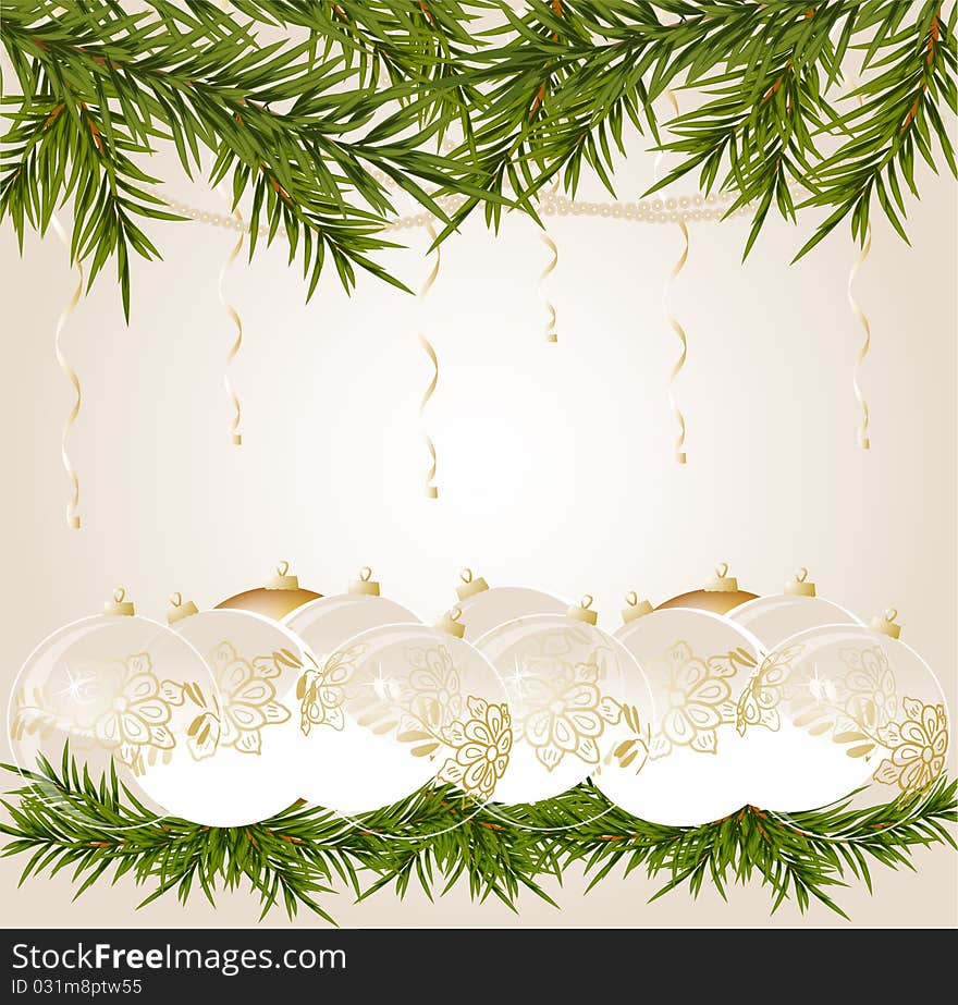 Gold end white transparent Christmas ball on christmas background, vector illustration. Gold end white transparent Christmas ball on christmas background, vector illustration