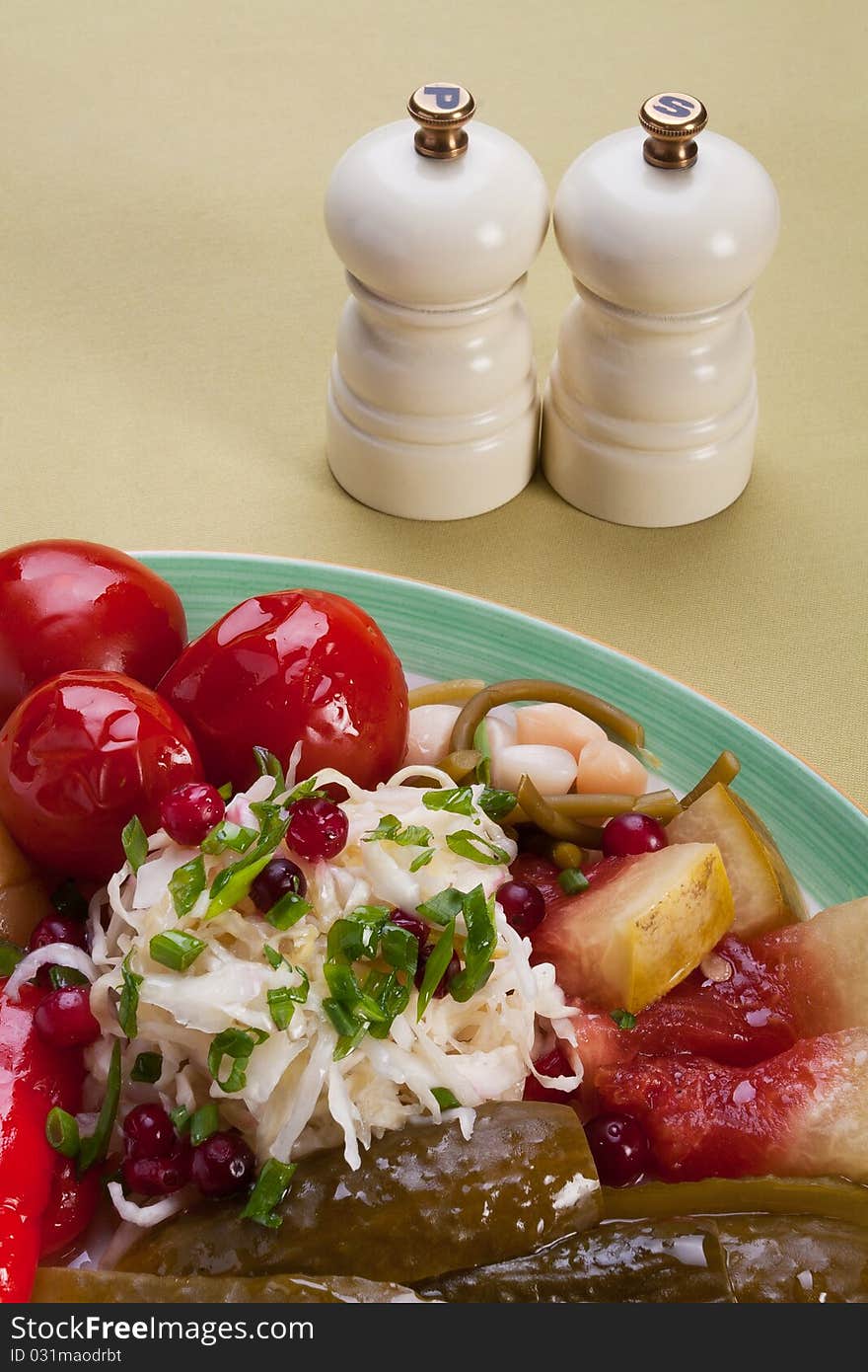 Mixed pickled vegetables on a plate