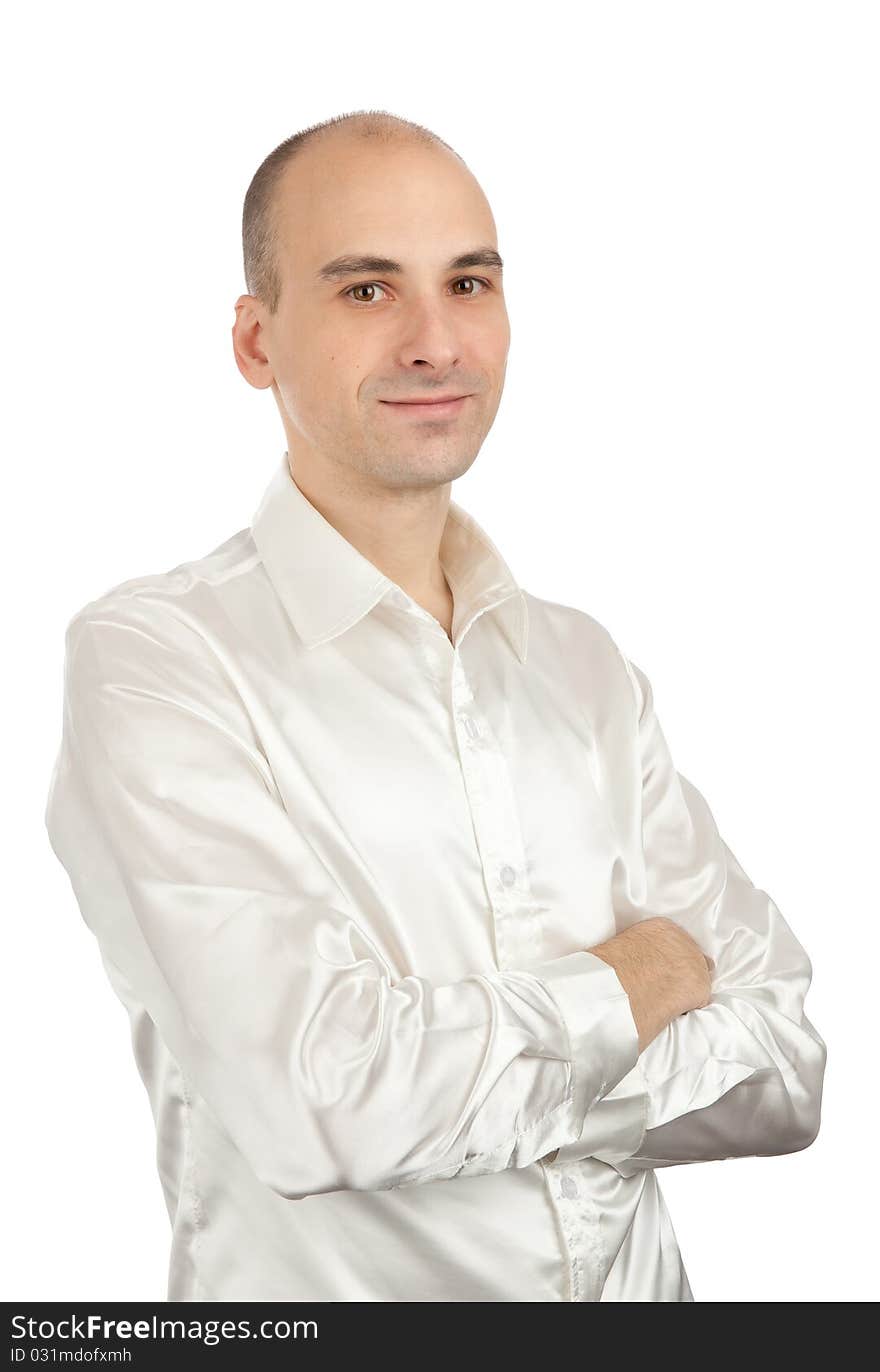 Happy smiling young man looking at camera, isolated on white background