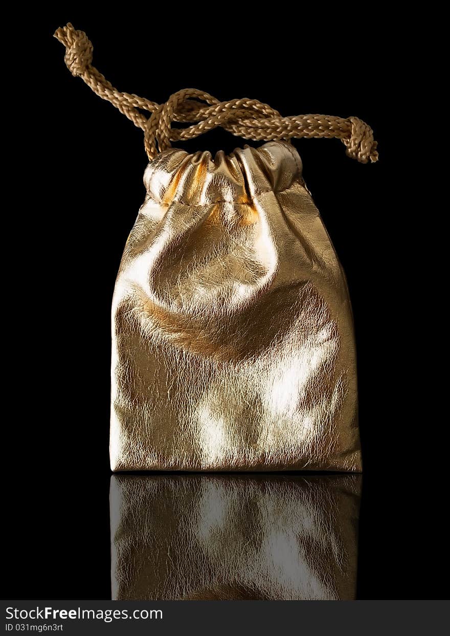 Gold Leather Bag With Gold Rope