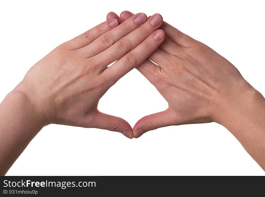 Block gesture macro shot isolated over white background