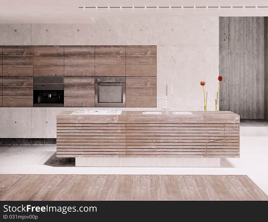 3d,render of image. Kitchen.