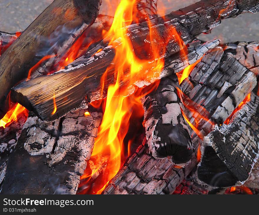 Very hot campfire close up