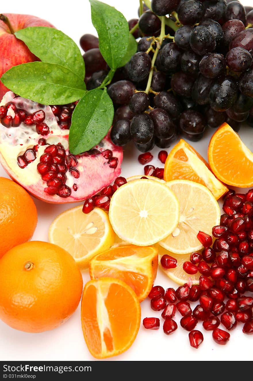 Ripe fruit on a white background