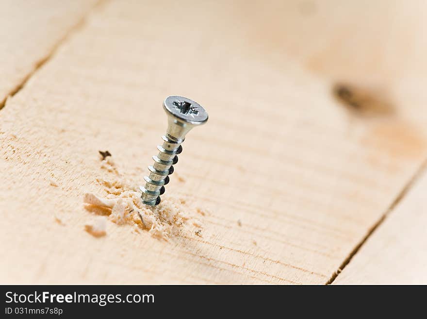 Screw with wood shavings