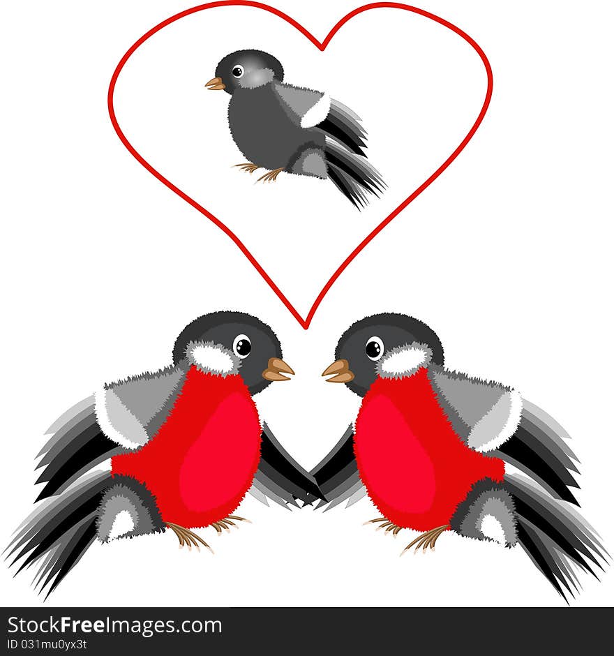 Two bullfinches in the love