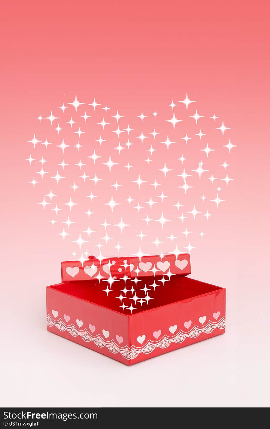 Red gift box with heart shape