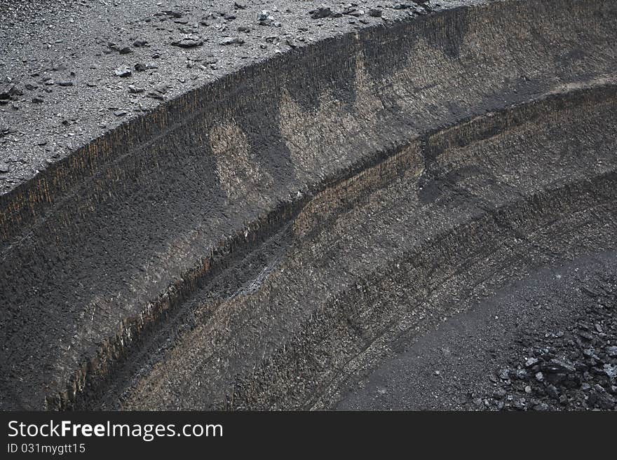 View at brown coal wall. The strip mine in the Czech Republic.