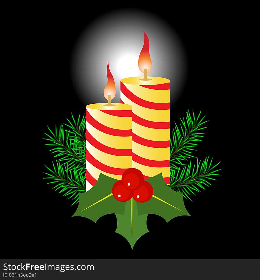 Candles and decorations on a black background. Candles and decorations on a black background