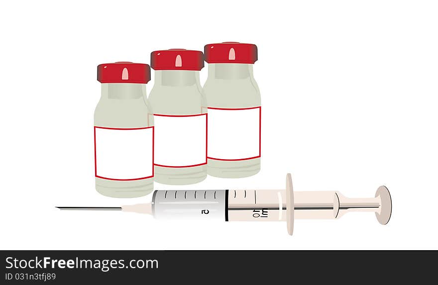 This image represents an syringe and three injections against flu or any other disease!. This image represents an syringe and three injections against flu or any other disease!