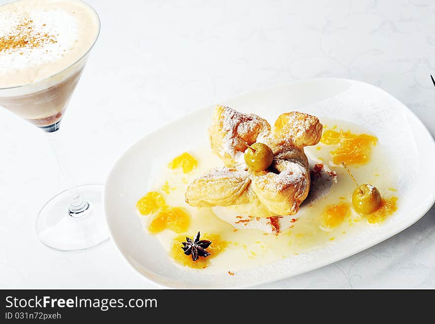 Cold Coffee  And Sweet Pastry