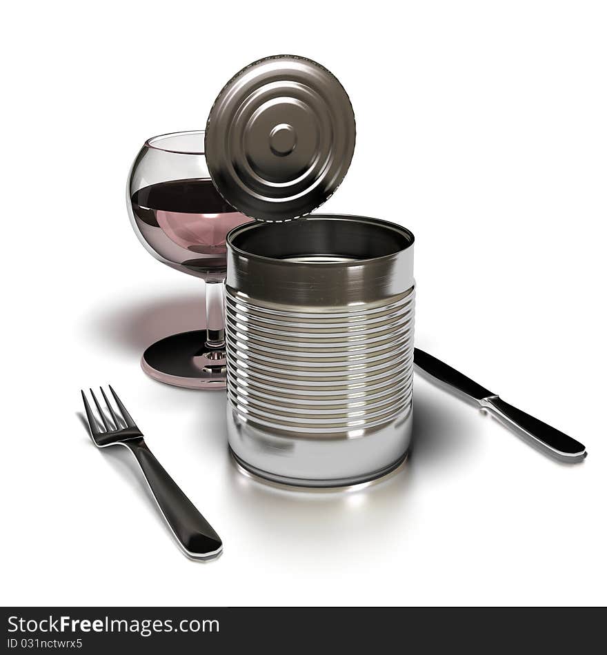 Tin with fork and knife over white background -celibacy concept