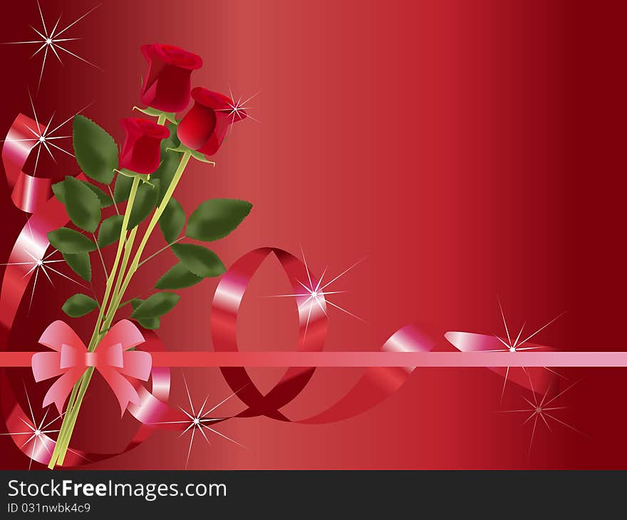 Bouquet of red roses with ribbons