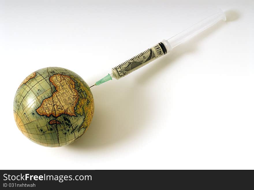 World map with a syringe. World map with a syringe