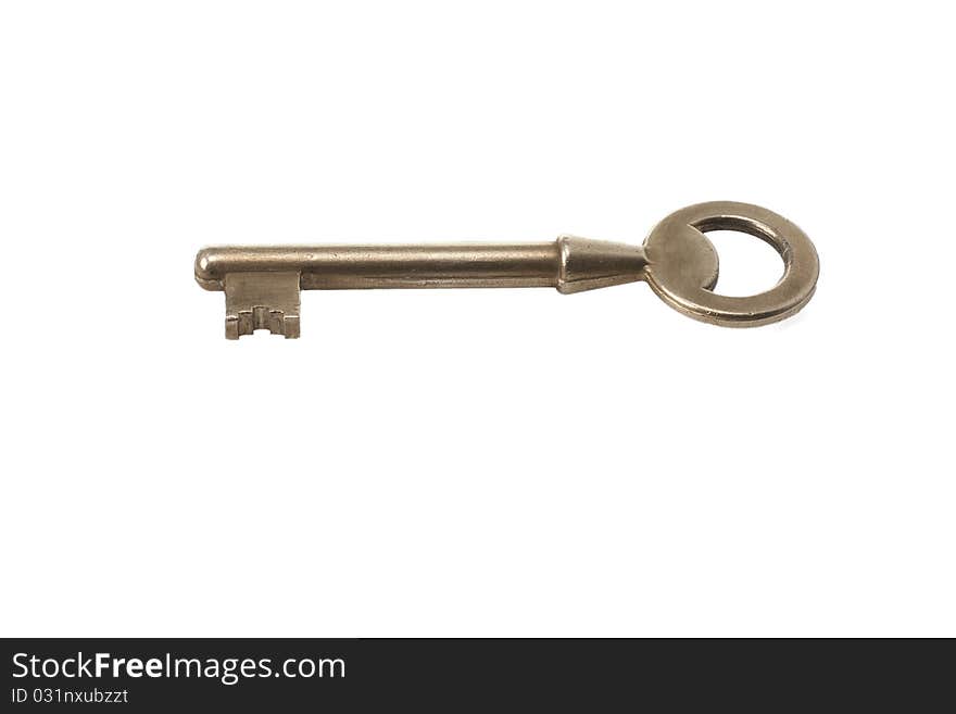 Antique gold key isolated on white background