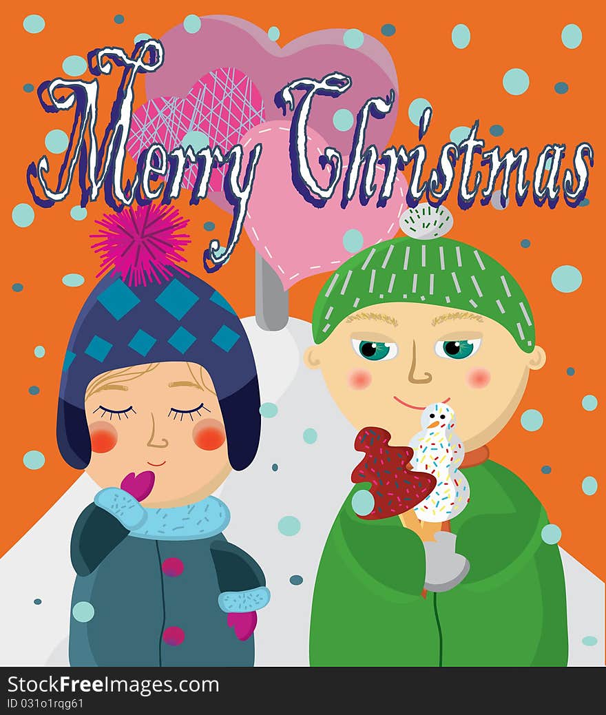 Christmas background with cartoon children