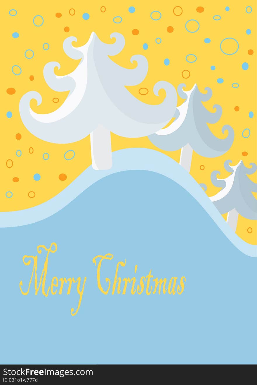 Christmas background with tree and colorful snowflake