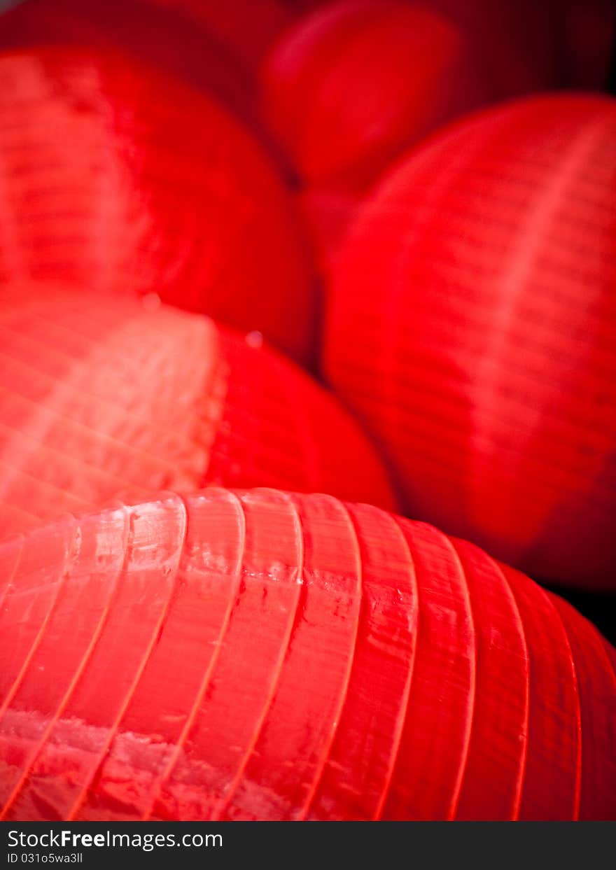 Red party balloons supported by internal ribs. Red party balloons supported by internal ribs