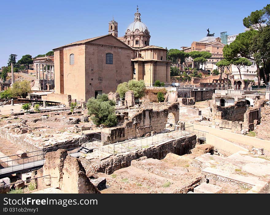 Landscape view of roman forum in Rome, Italy