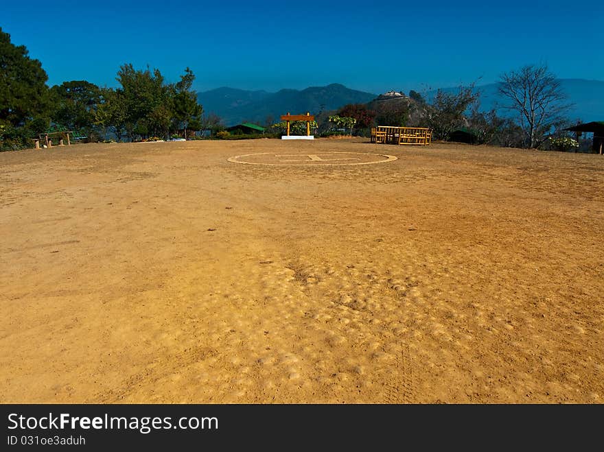 Helipad area for parking on mountain, Thailand.