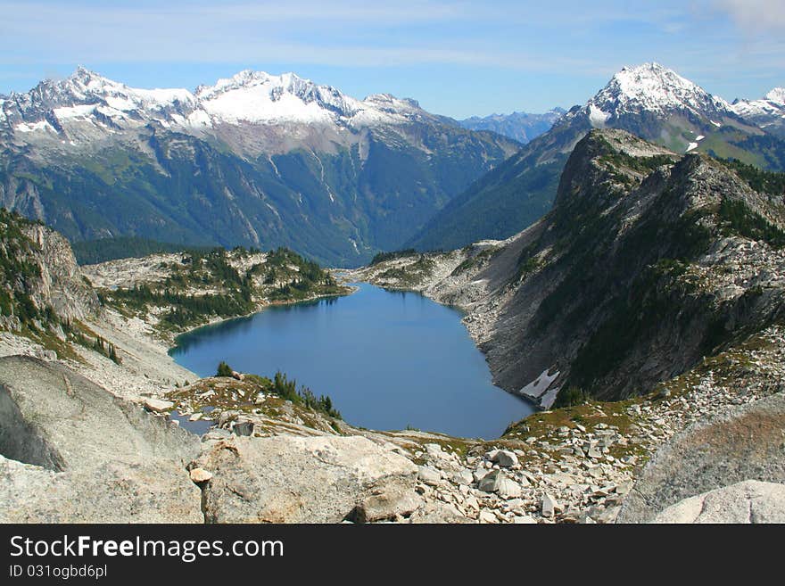 Mountain Lake and Snowy Peaks