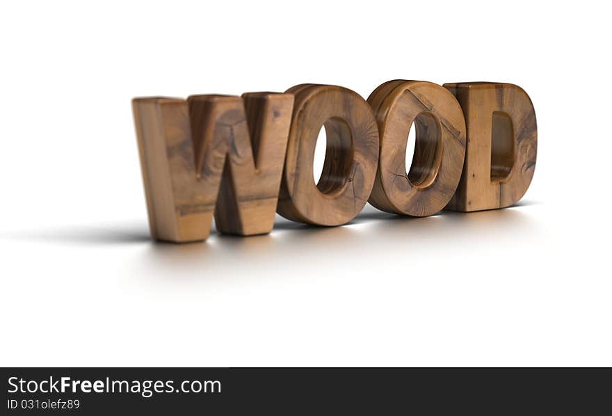 Wodden wood word over a white background, 3d shape. Wodden wood word over a white background, 3d shape