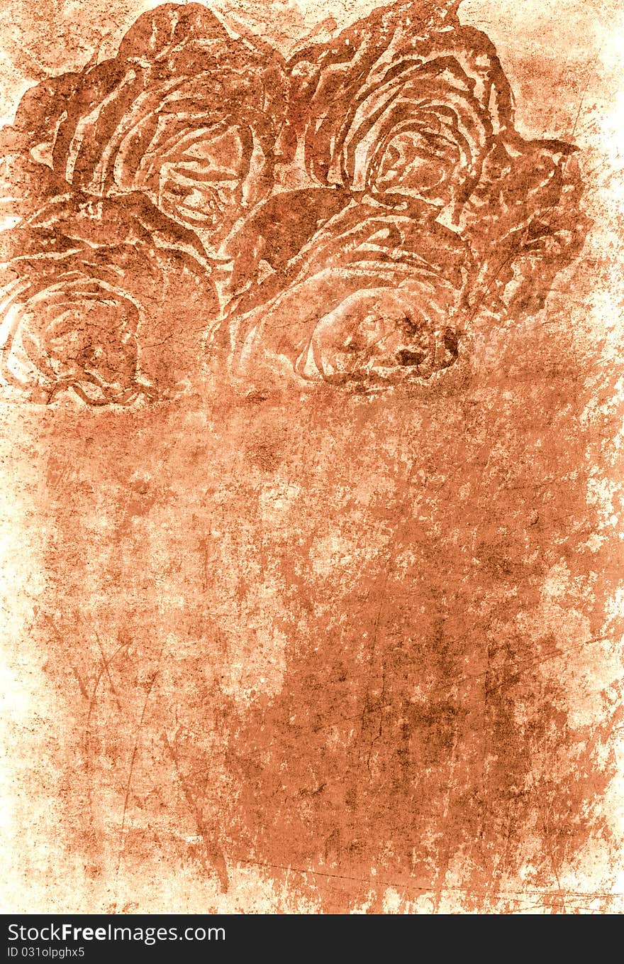 Roses on the old grunge texture with some spots