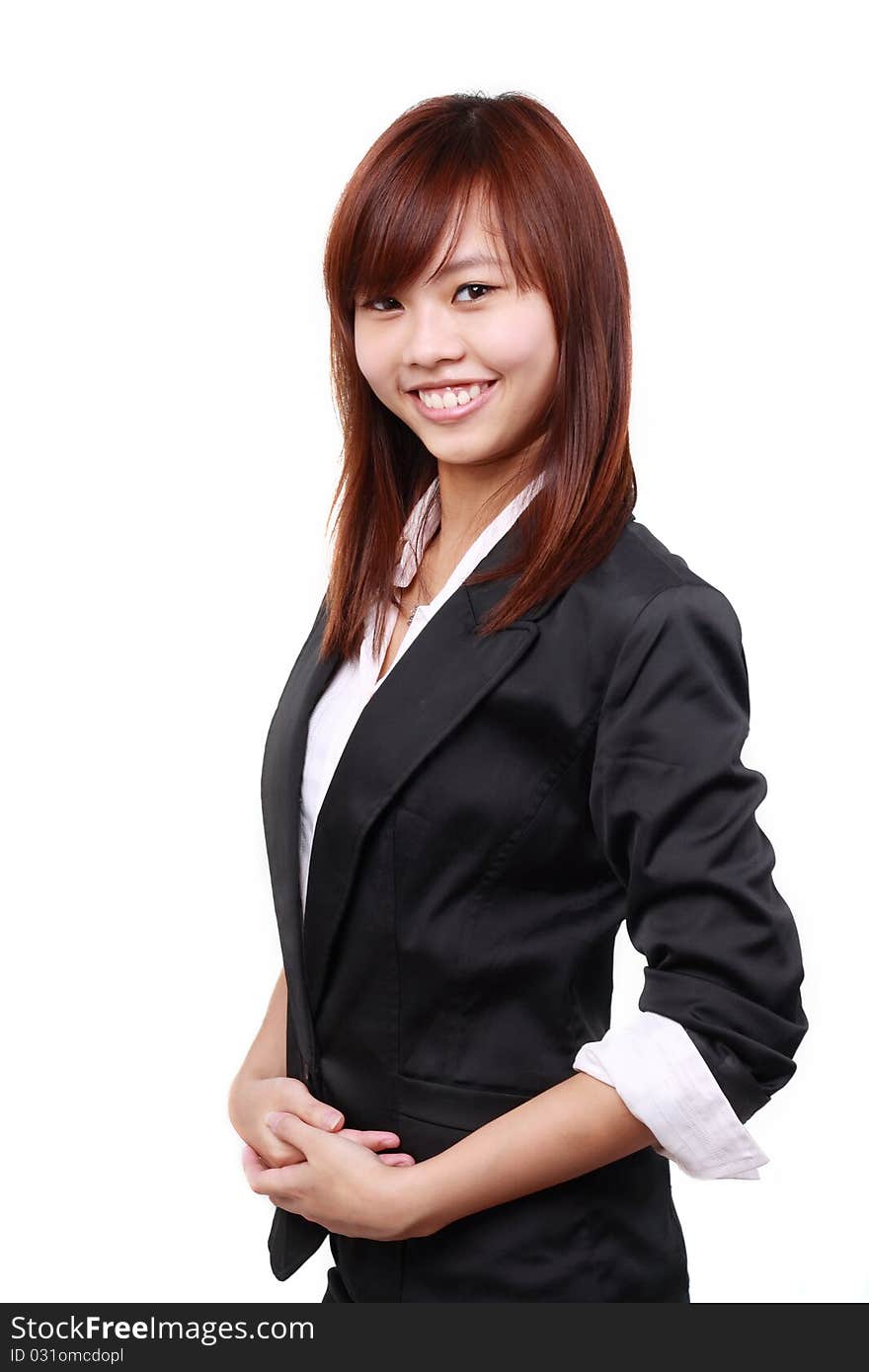 Portrait of a beautiful young business woman smile to you .