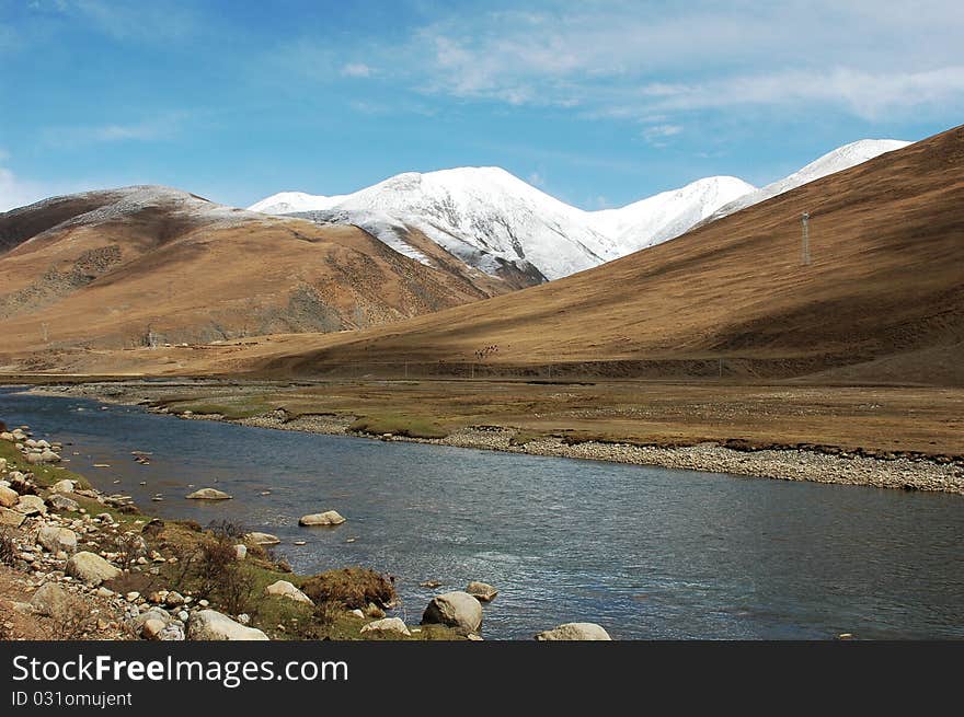 Scenery of snow mountains and river in Tibet. Scenery of snow mountains and river in Tibet