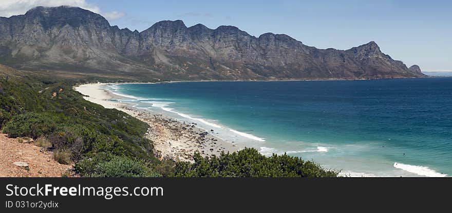 Panoramic view of Kogelbaai or Koeëlbaai between Cape Town and Cape Hangklip on the Atlantic Ocean seaboard,  South Africa