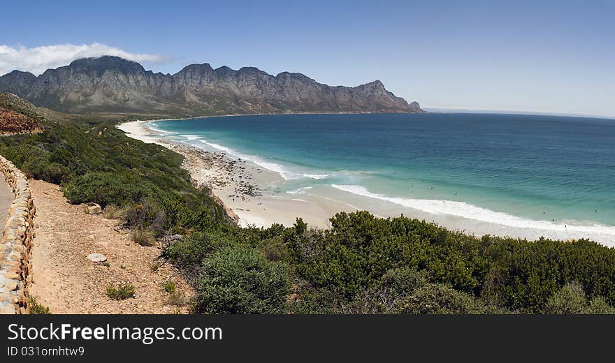 Panoramic view of Kogelbaai or Koeëlbaai between Cape Town and Cape Hangklip on the Atlantic Ocean seaboard,  South Africa