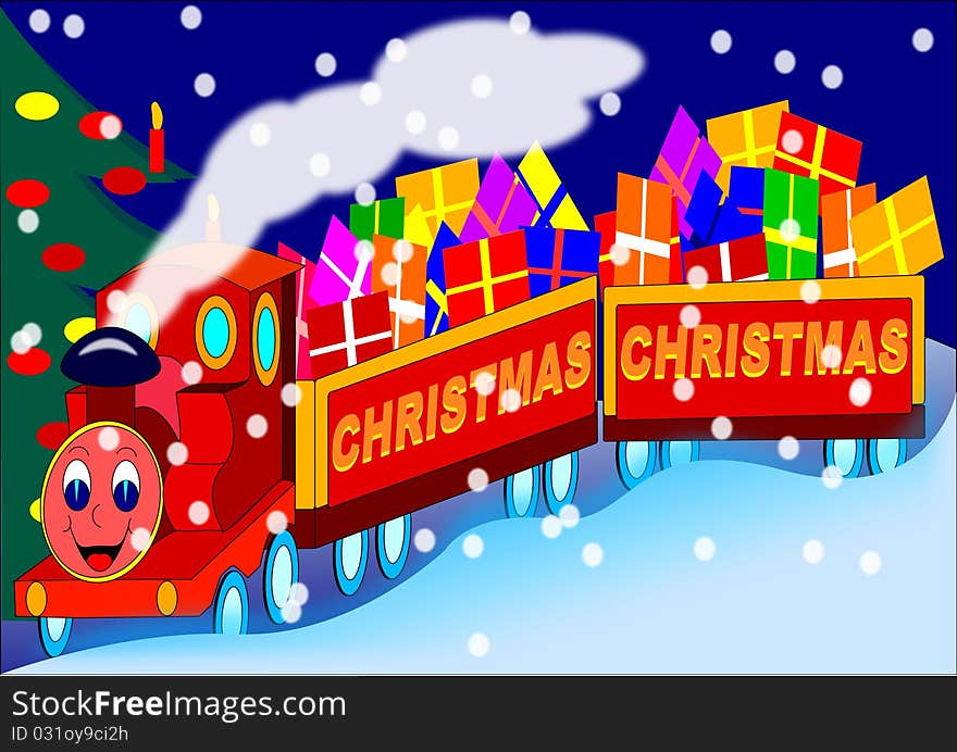 Christmas train transport snow gifts tree holiday locomotive ice