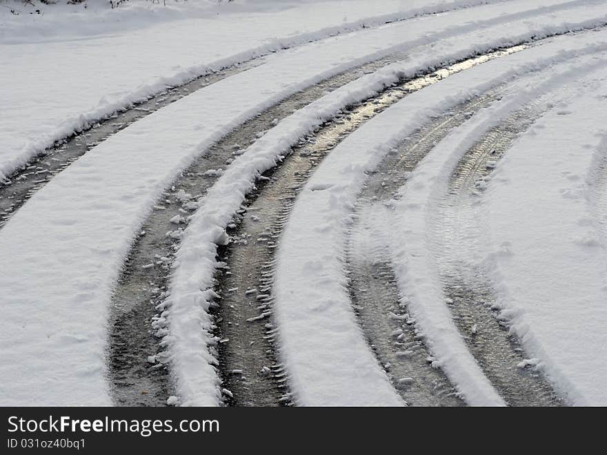 Snow and car tracks