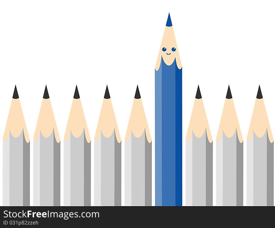 Vector illustration of cartoon blue crayon with a lot of lead pencils