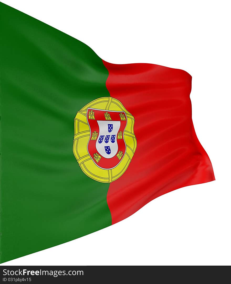 3D Portuguese flag with fabric surface texture. White background.