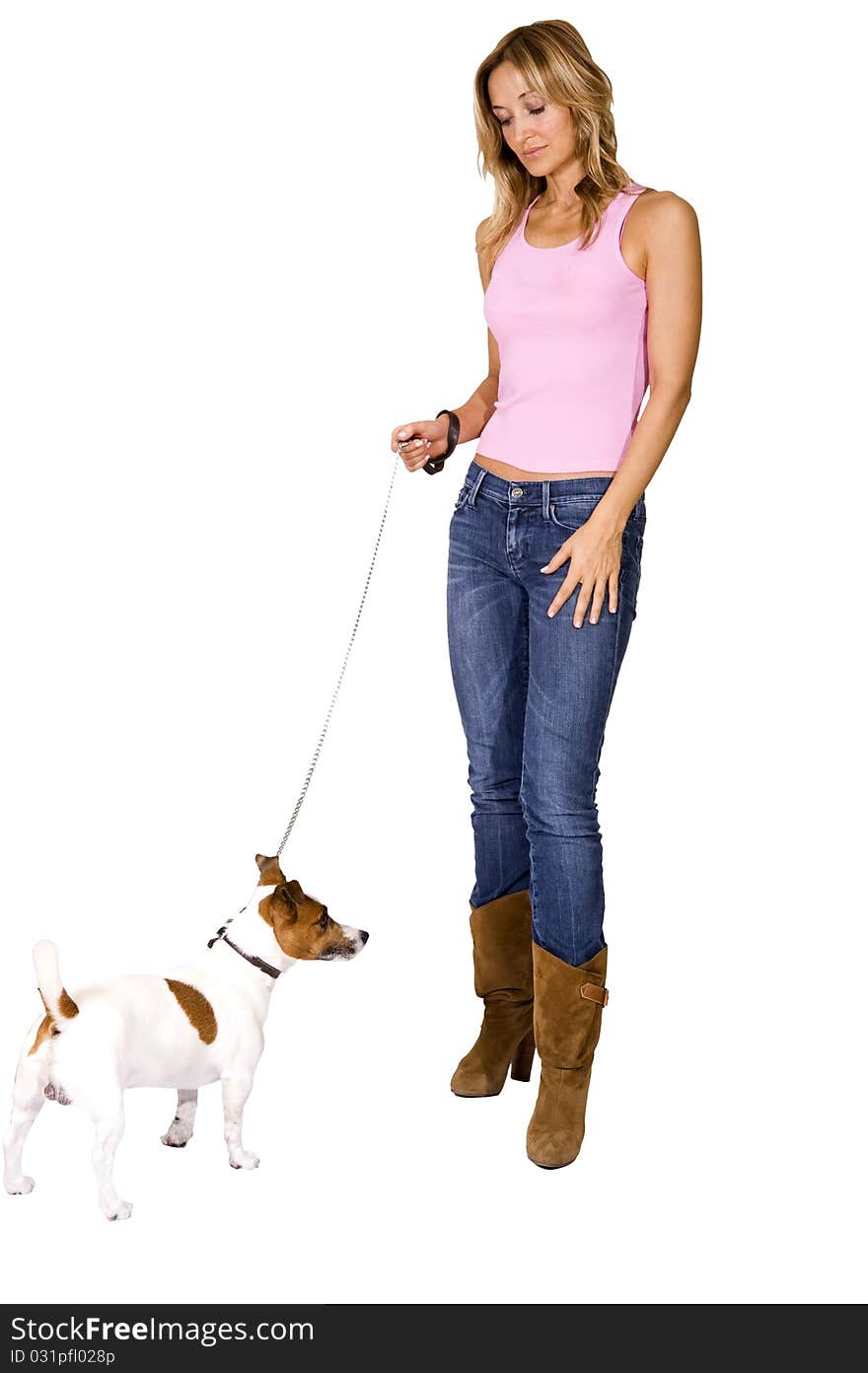 Woman with small jack russel terrier. Woman with small jack russel terrier