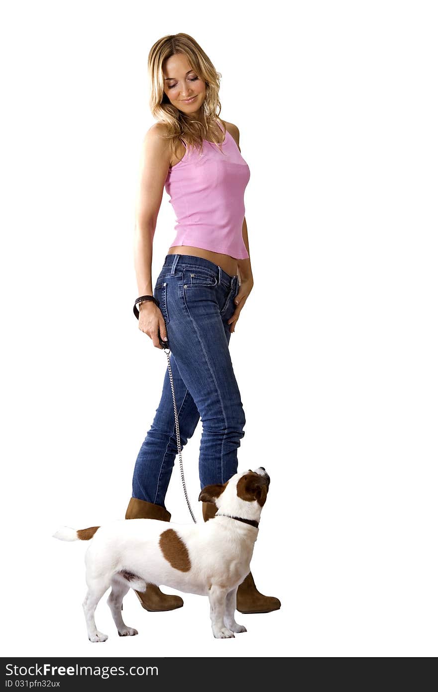 Woman with small jack russel terrier. Woman with small jack russel terrier