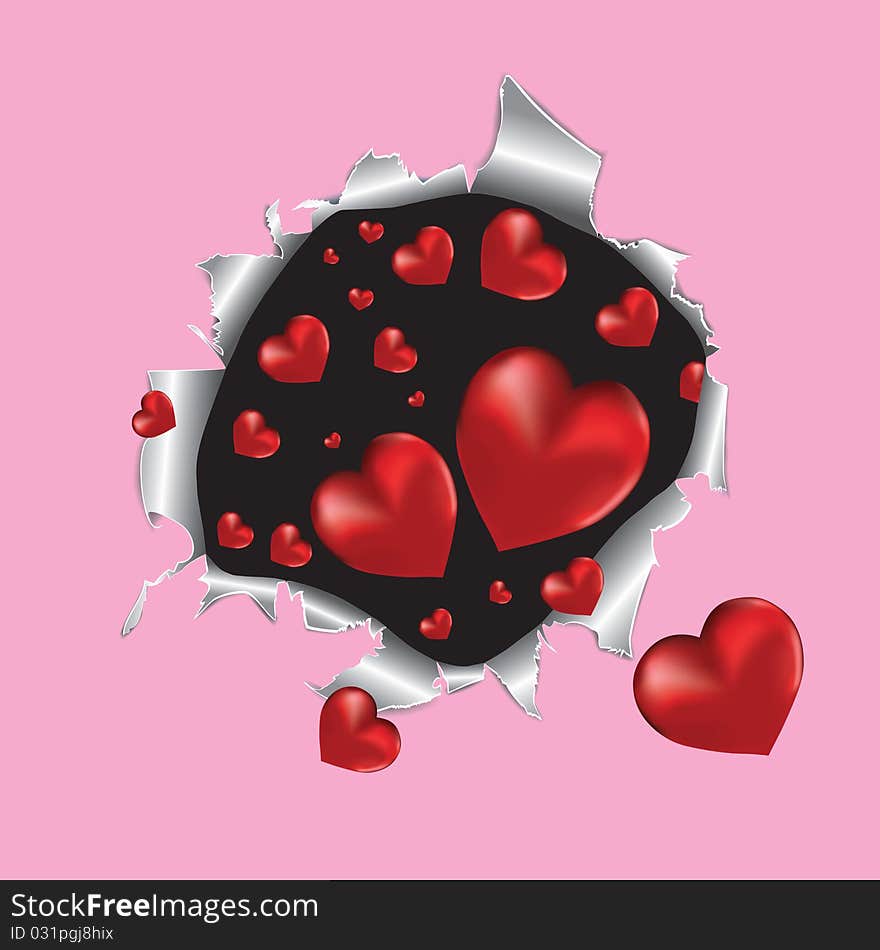 Tear paper with hearts. Vector illustration.