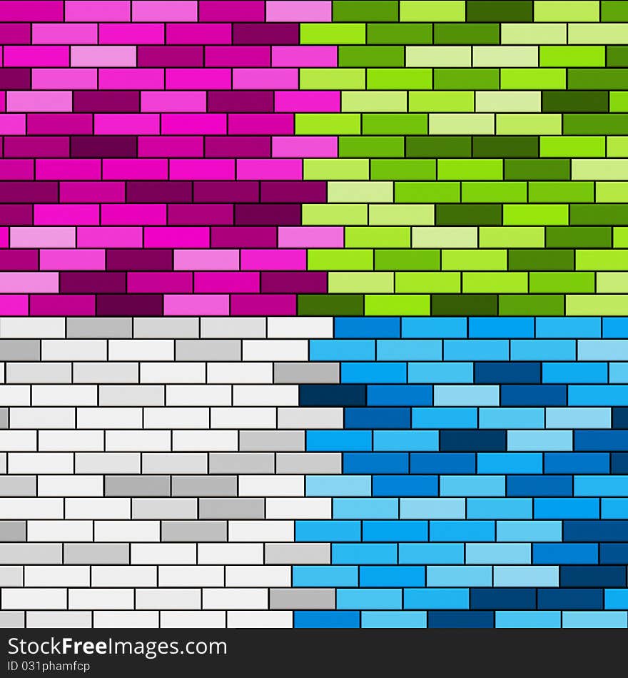 Brick wall in four colors. Brick wall in four colors