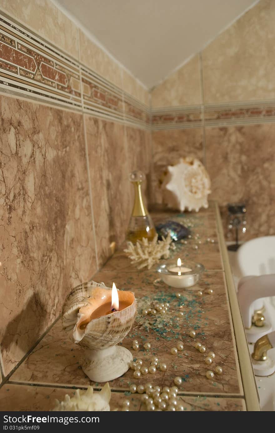 Bathroom prepared for romantic evening. Bathroom prepared for romantic evening